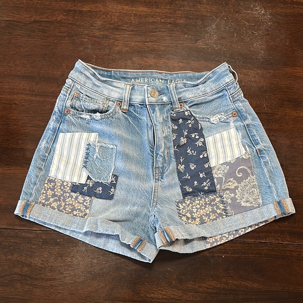 American Eagle Outfitters Women's Blue Patchwork Denim Shorts